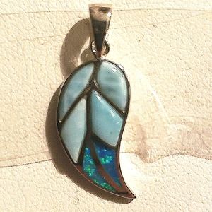 Larimar and black opal pendant